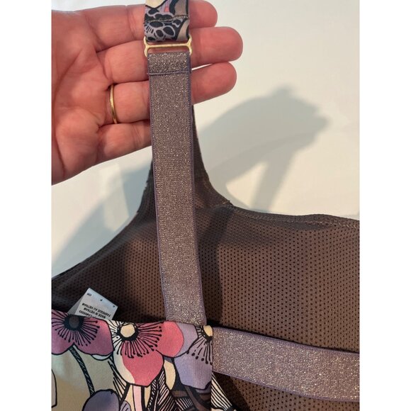 Nike Womens Floral Sports Bra With Adjustable Straps & Mesh Back In Purple & Pin - Picture 7 of 8